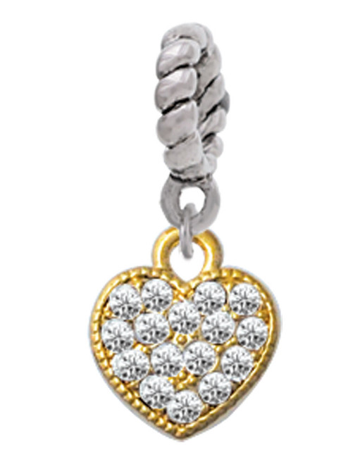 Small Gold Tone Heart with Clear Crystals Rope Charm Bead Dangle