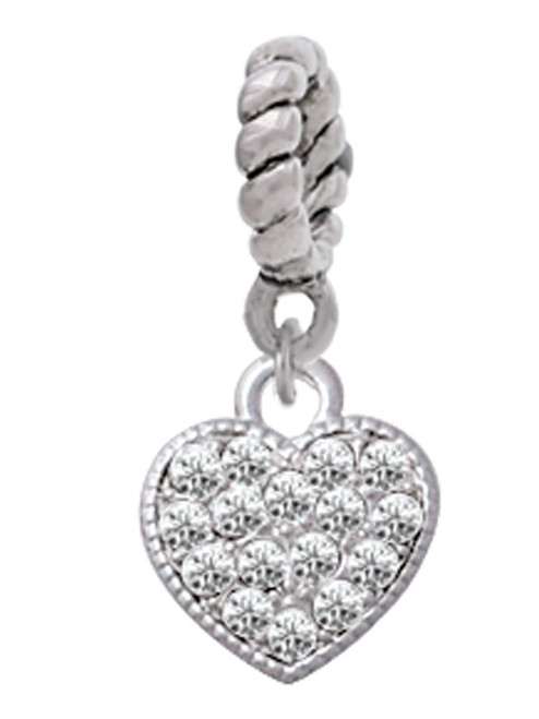 Small Heart with Clear Crystals Rope Charm Bead Dangle