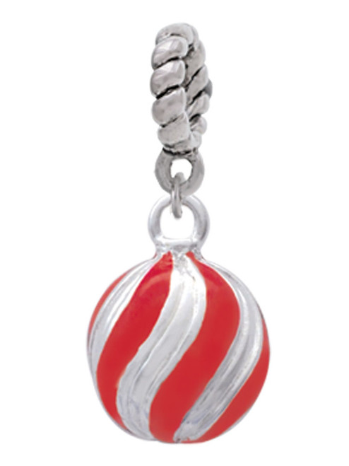 3-D Red and Striped Ornament Rope Charm Bead Dangle