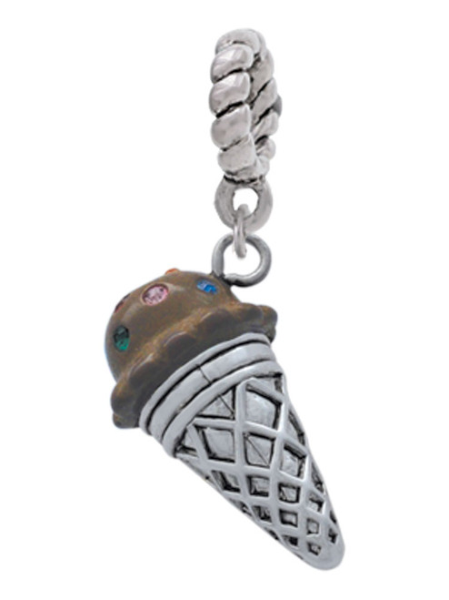 3-D Resin Chocolate Ice Cream Cone with Crystals Rope Charm Bead Dangle