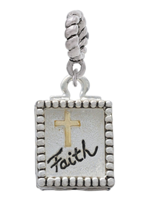 Shadow Box ''Faith'' with Gold Tone Cross Rope Charm Bead Dangle
