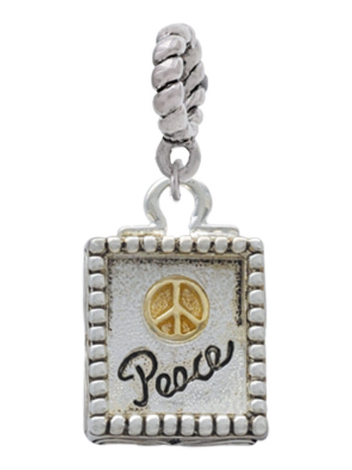 Shadow Box ''Peace'' with Gold Tone Peace Sign Rope Charm Bead Dangle