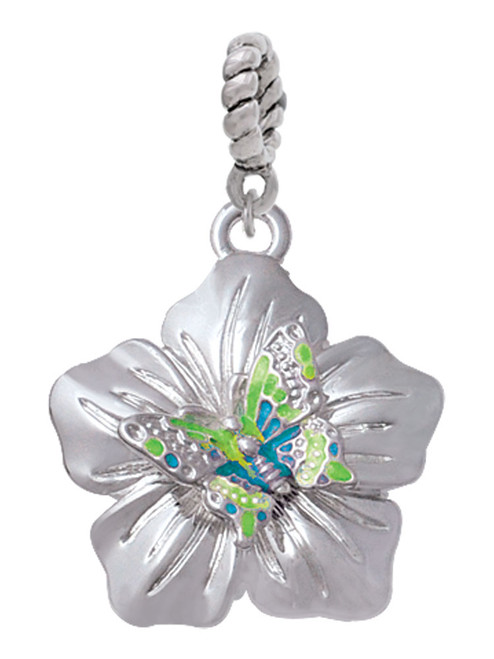 Lime Green & Hot Blue Butterfly on Large Flower Rope Charm Bead Dangle