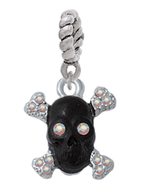 Small Black Resin Skull with AB Crystals Rope Charm Bead Dangle