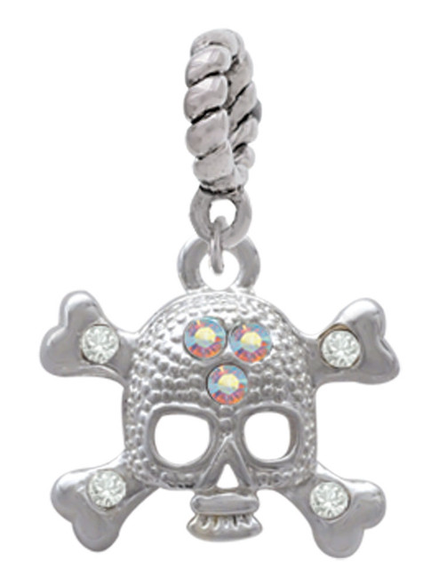Skull with 3 AB Crystals Rope Charm Bead Dangle