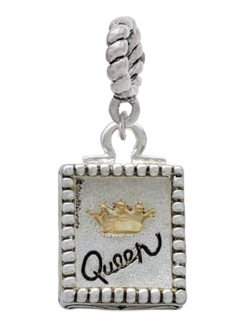Shadow Box ''Queen'' with Gold Tone Crown Rope Charm Bead Dangle