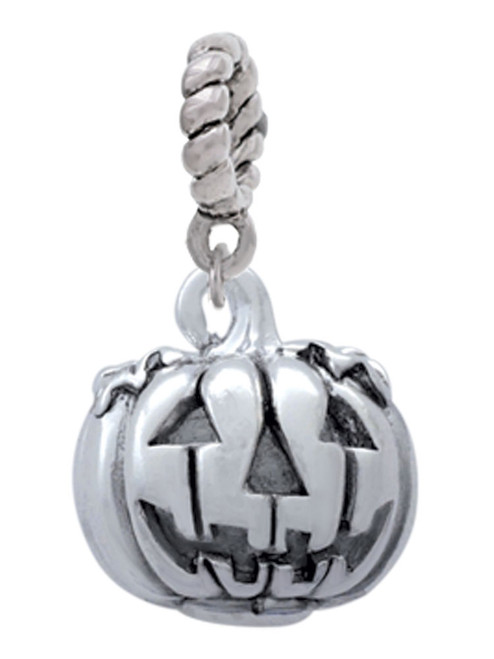 3-D Large Jack O' Lantern with Leaves Rope Charm Bead Dangle
