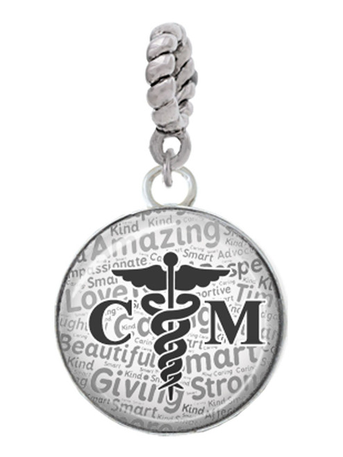 Domed Black CM Rope Charm Bead Dangle