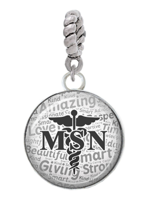 Domed Black MSN Rope Charm Bead Dangle