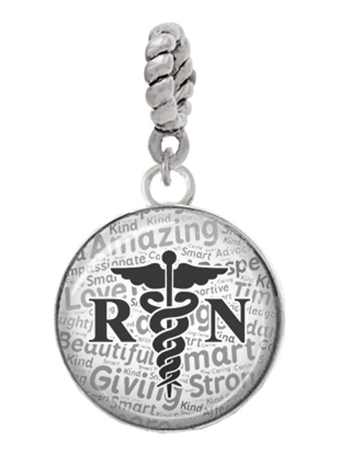 Domed Black RN Rope Charm Bead Dangle