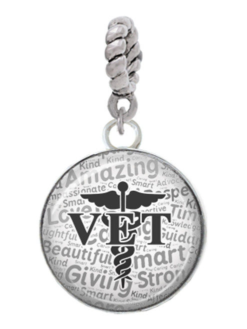 Domed Black VET Rope Charm Bead Dangle