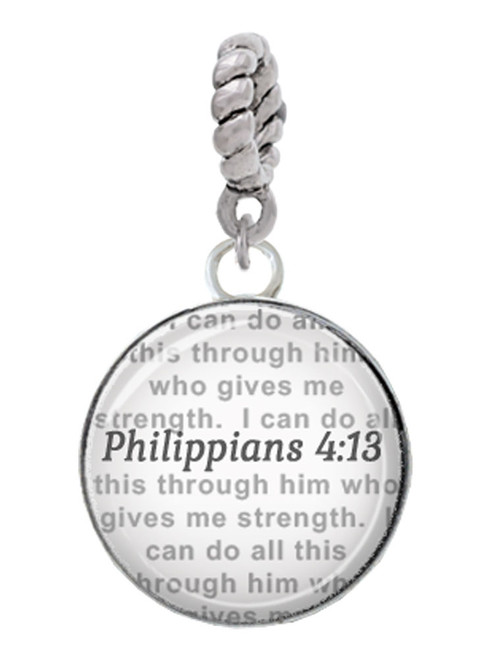 Domed Philippians 4:13 Rope Charm Bead Dangle