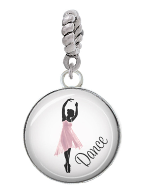 Domed Pink Ballet Dancer Rope Charm Bead Dangle