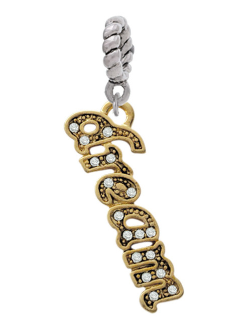 Gold Tone Script ''Dream'' with Clear Crystals Rope Charm Bead Dangle