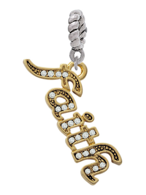 Gold Tone Script ''Faith'' with Clear Crystals Rope Charm Bead Dangle