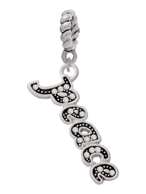 Script ''Peace'' with Clear Crystals Rope Charm Bead Dangle