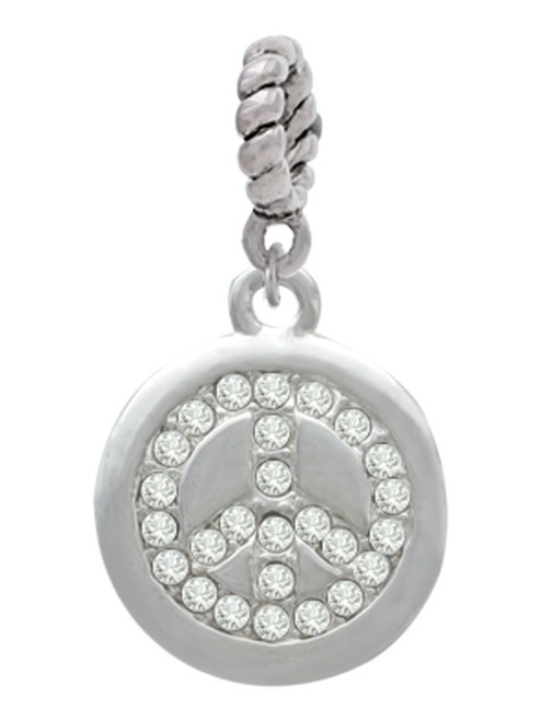 Disc with Crystal Peace Sign Rope Charm Bead Dangle