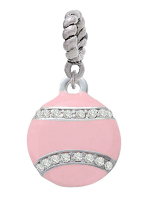 Pink Softball with Clear Crystal Stitching Rope Charm Bead Dangle