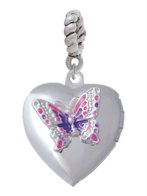 Pink & Purple Butterfly Locket Rope Charm Bead Dangle