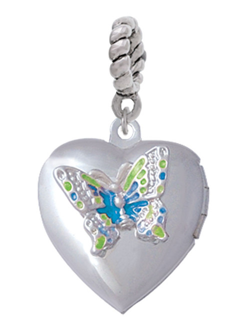 Lime Green & Hot Blue Butterfly Locket Rope Charm Bead Dangle