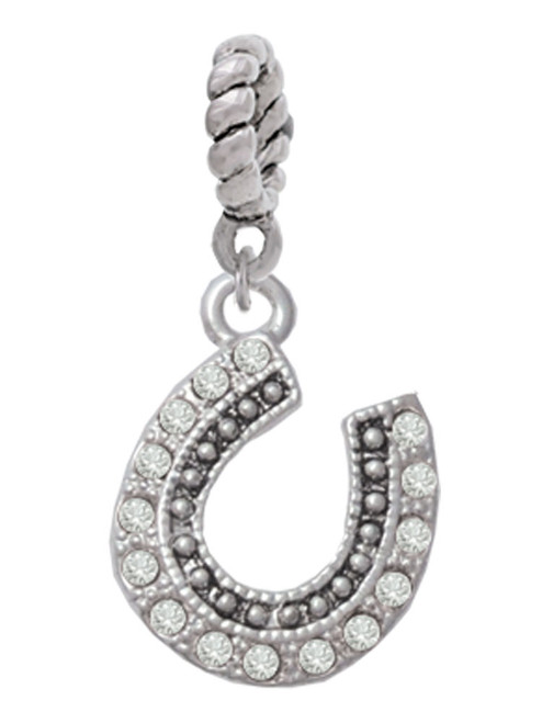 Beaded Clear Crystal Horseshoe with Good Luck Rope Charm Bead Dangle