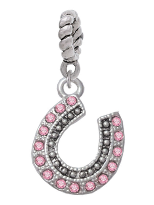 Beaded Pink Crystal Horseshoe with Good Luck Rope Charm Bead Dangle