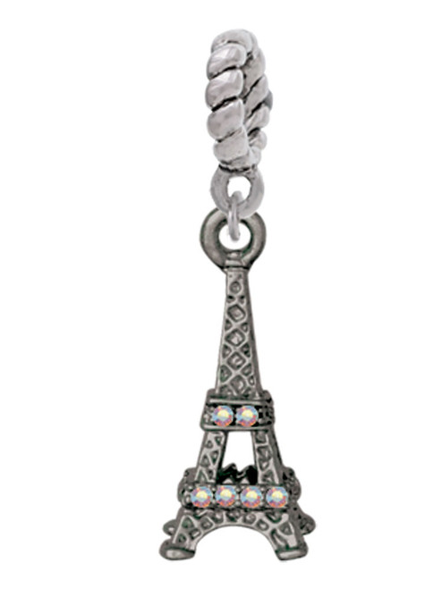 Black Nickel Tone AB Crystal Eiffel Tower Rope Charm Bead Dangle