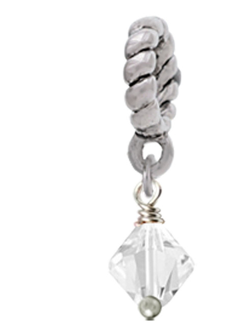 April - Clear - 6mm Crystal Bicone Rope Charm Bead Dangle