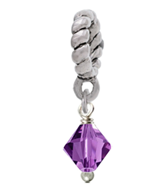 February - Purple - 6mm Crystal Bicone Rope Charm Bead Dangle