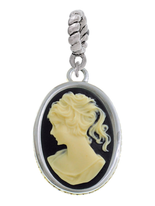 Small Black Oval Cameo Rope Charm Bead Dangle
