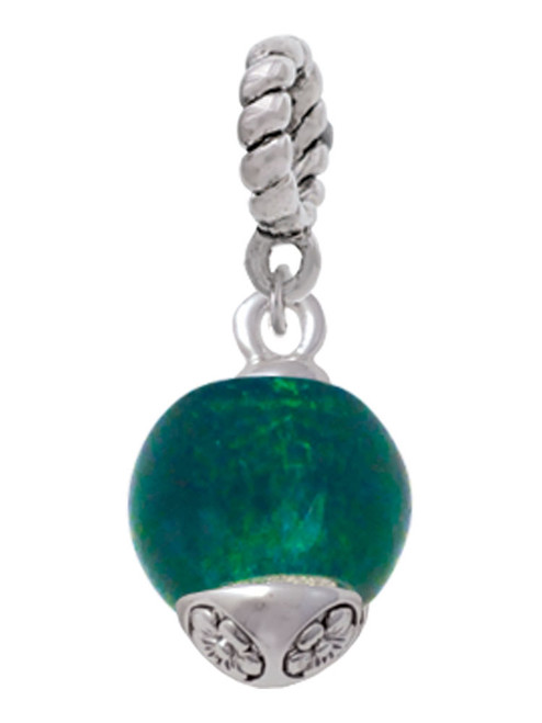 12mm Teal Roller Spinner with Silver Tone Lining Glass Spinner Rope Charm Bead Dangle