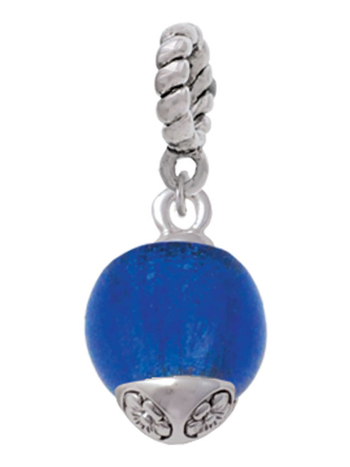 12mm Capri Blue Roller Spinner with Silver Tone Lining Glass Spinner Rope Charm Bead Dangle