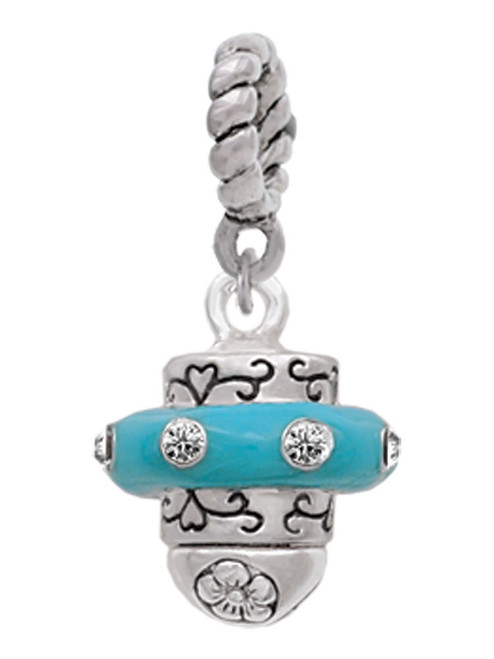 Crystal Teal Spinner Rope Charm Bead Dangle