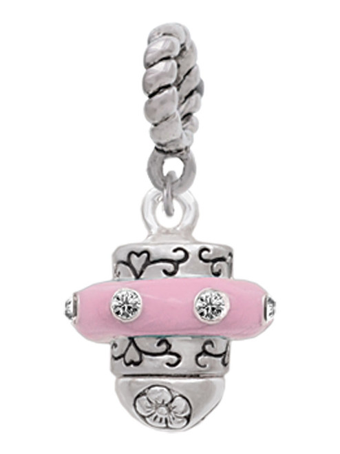 Crystal Pink Spinner Rope Charm Bead Dangle
