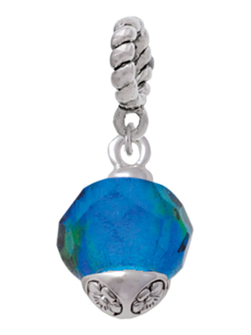 12mm Faceted Teal Glass Spinner Rope Charm Bead Dangle