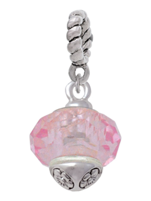 Pink Faceted Glass Spinner Rope Charm Bead Dangle