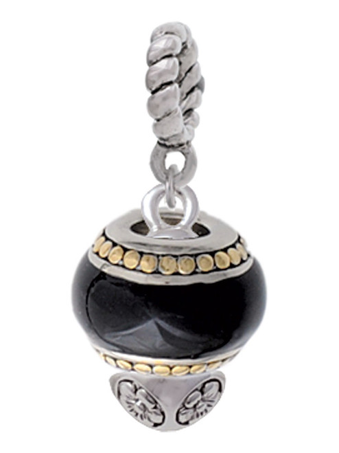 Black Round Spinner Rope Charm Bead Dangle