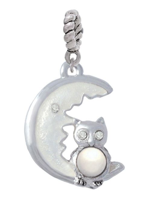 Large Imitation Pearl Owl Sitting on White Moon Rope Charm Bead Dangle
