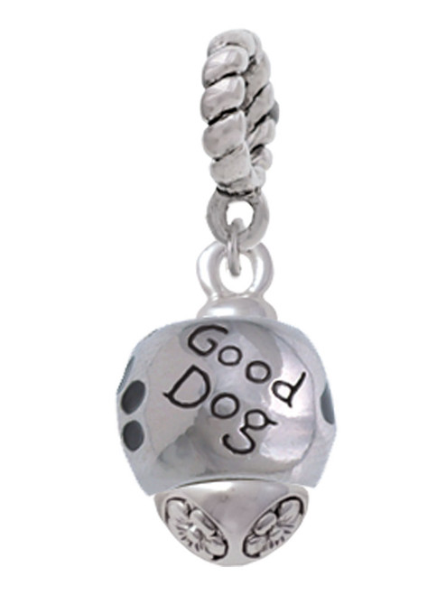 Good Dog with Black Paw Spinners Rope Charm Bead Dangle