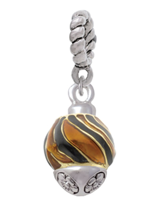 Wide Translucent Tiger Print - Gold Tone Spinner Rope Charm Bead Dangle