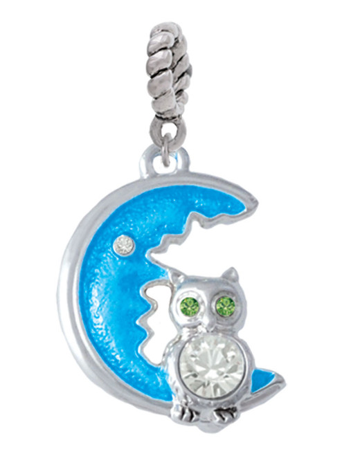 Large Clear Crystal Owl on Hot Blue Moon Rope Charm Bead Dangle