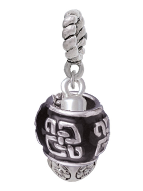 Chinese Pattern on Black - Gold Tone Spinners Rope Charm Bead Dangle