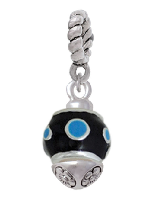 Hot Blue Dots on Black Spinner Rope Charm Bead Dangle