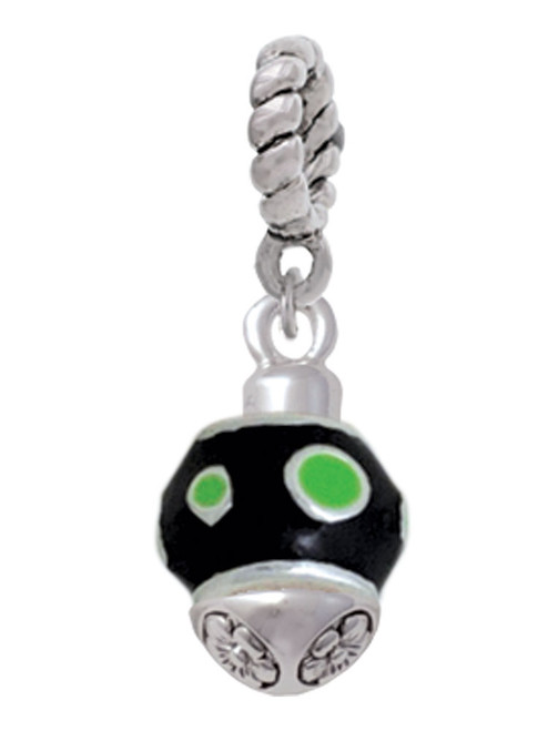 Lime Green Dots on Black Spinner Rope Charm Bead Dangle