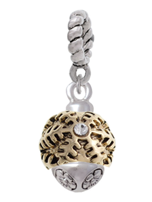 Snowflake with Crystal - Gold Tone Spinner Rope Charm Bead Dangle