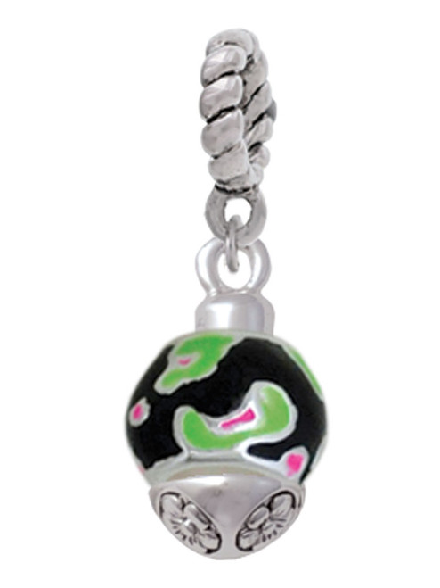 Wide Lime Green Cheetah Print Band Spinner Rope Charm Bead Dangle