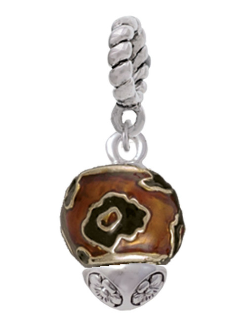 Wide Translucent Brown Cheetah Print - Gold Tone Spinners Rope Charm Bead Dangle