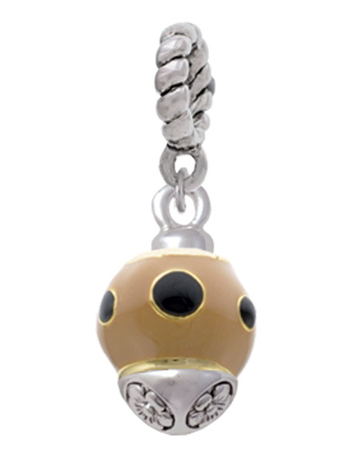 Wide Black Dots on Tan - Gold Tone Spinner Rope Charm Bead Dangle