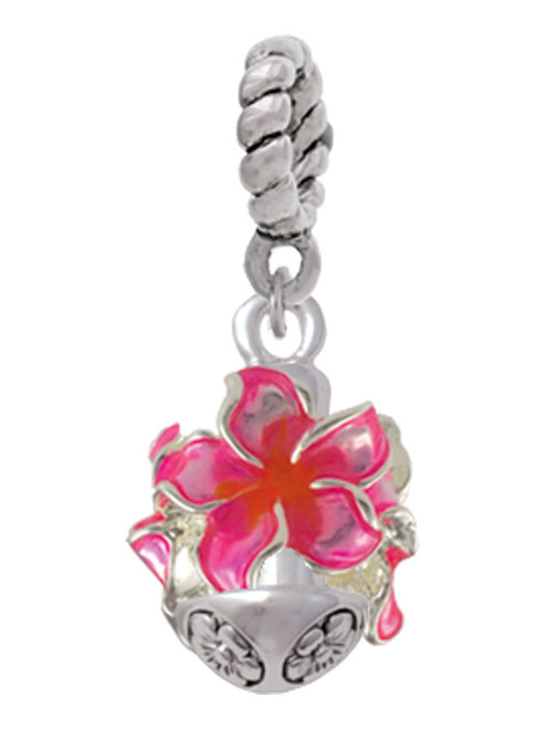 Hot Pink and Orange Plumeria Flowers Spinner Rope Charm Bead Dangle