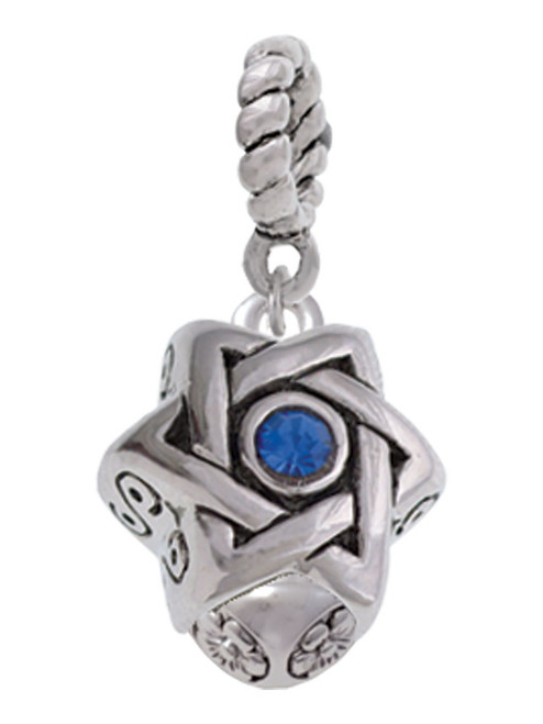 Star of David with Blue Crystal Spinner Rope Charm Bead Dangle